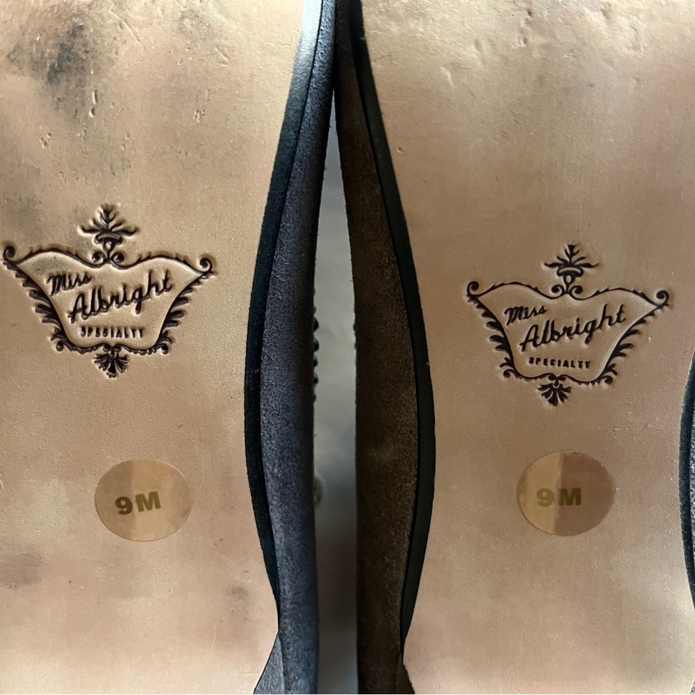 Anthropologie Miss Albright Taupe/Gray Mary Jane Suede embellished Stilleto sz 9 - Picture 8 of 11